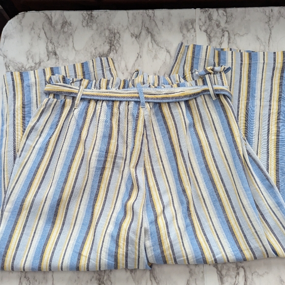 Women's Cropped Linen Blend Striped Pants Size XL - Picture 2 of 8